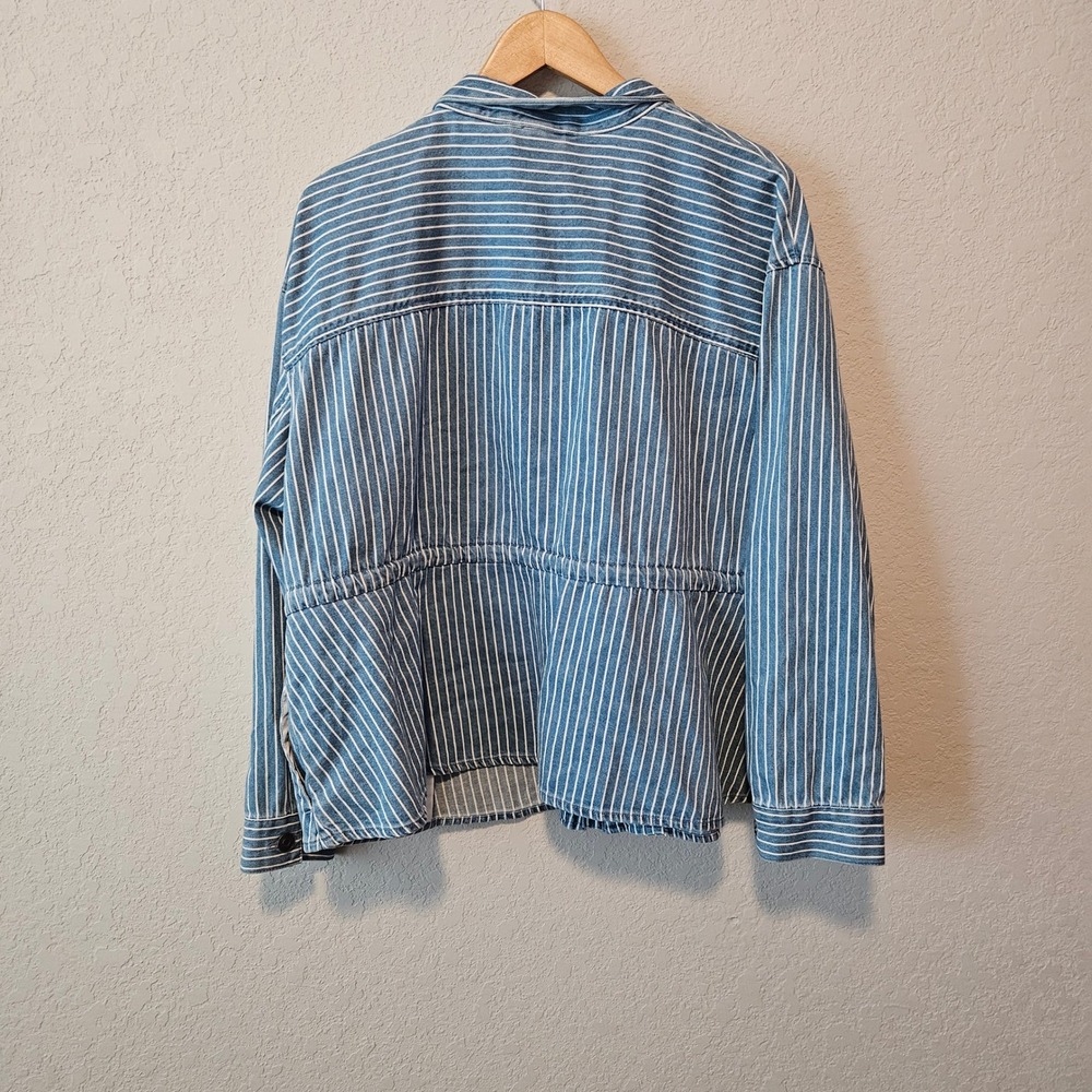 Future Collective Gabriella Karefa-Johnson Striped Denim Jacket Blue White 1X - Picture 3 of 9